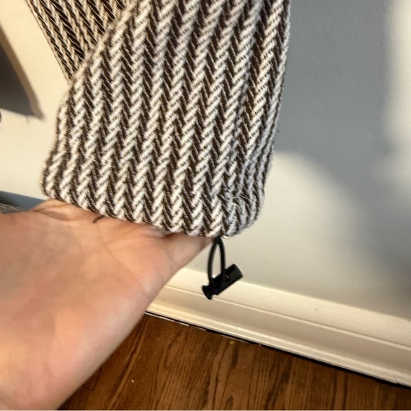 Brown and White Women's Striped Pants, elastic waist, adjustable ankle cuff. - Picture 4 of 16